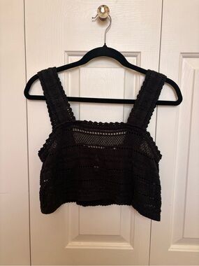 aerie Black Crochet Square-Neck Crop Top